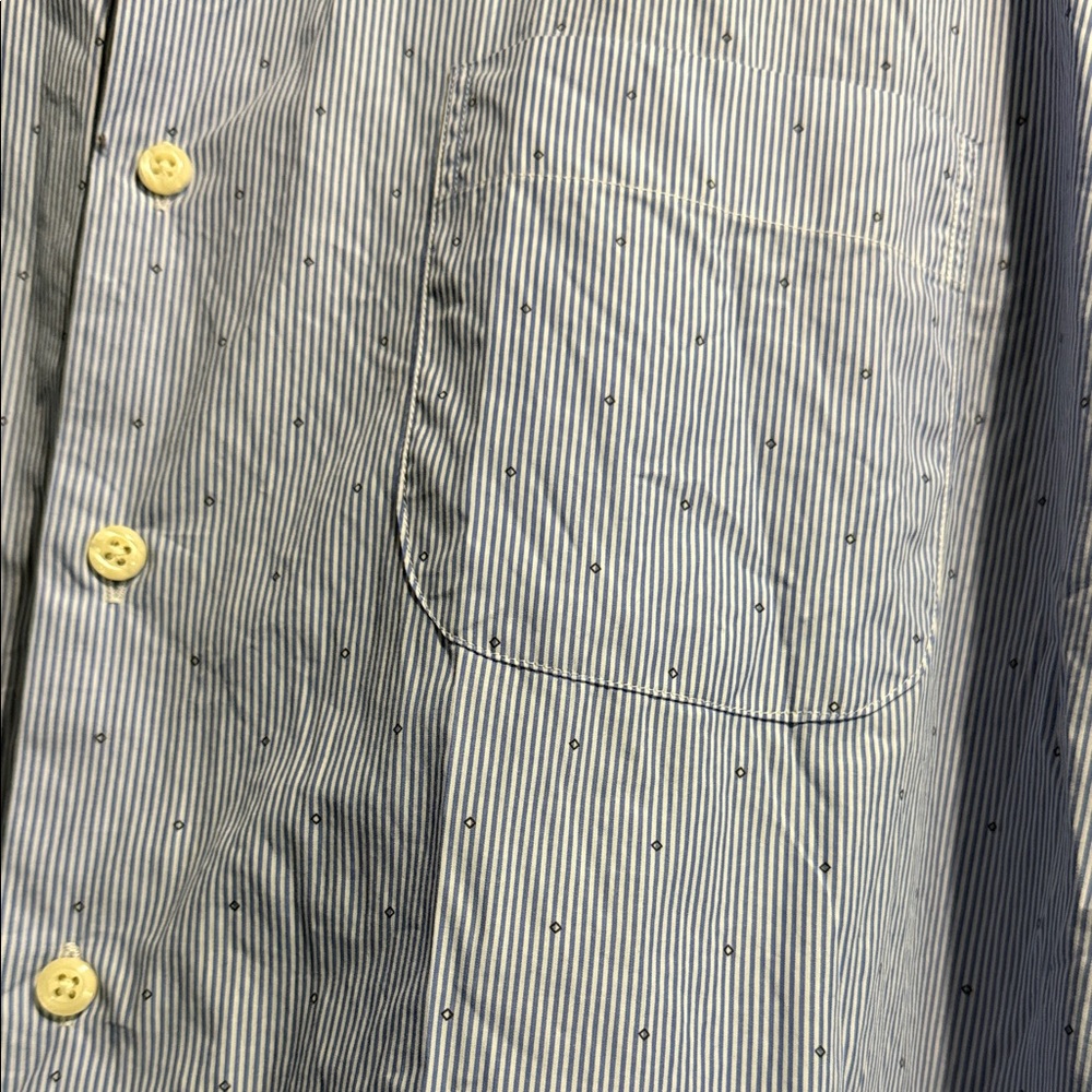 Peter Millar Blue and White Striped Dress Shirt with Micro Dot